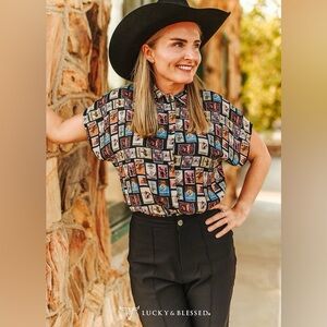 Lucky & Blessed Multicolor Graphic Blouse